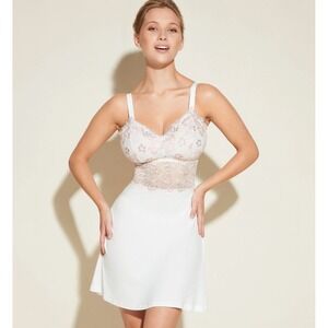 Cosabella Curvy Floral Lace Chemise and Thong Set White Pink Lingerie M